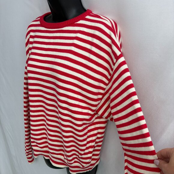 Sonderhaus Red Striped Organic Cotton Pullover Sweater Size M White Natural Crew - Picture 3 of 8